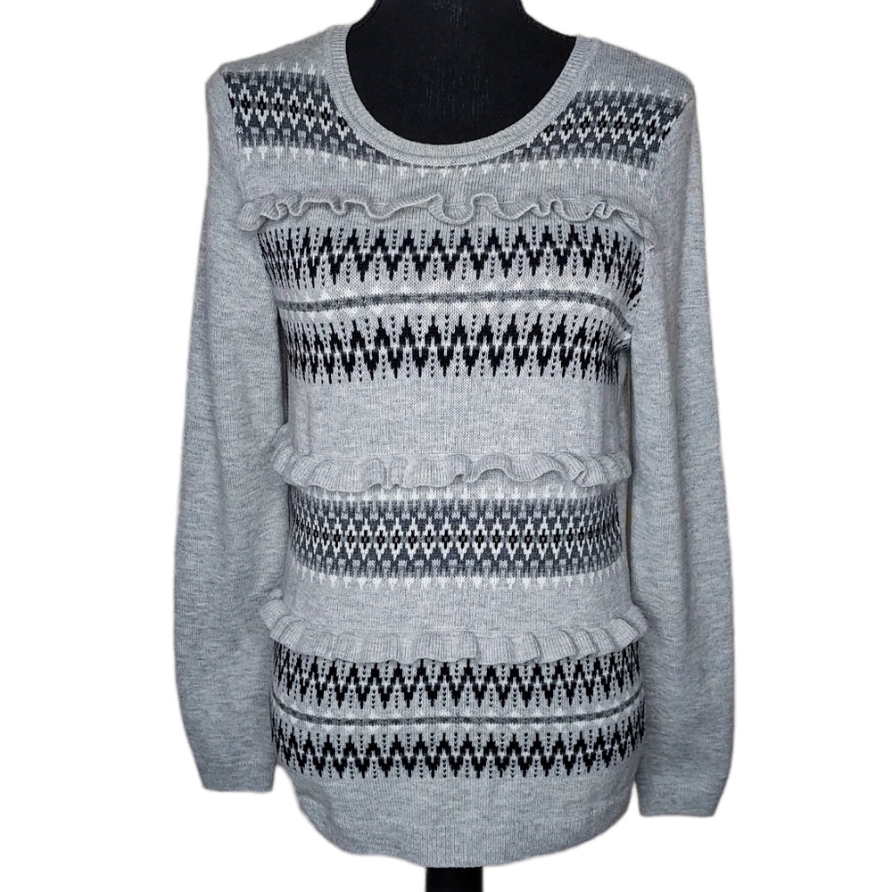 Talbots Fair Isle 30% Lambswool Blend Ruffle Sweater Size Small